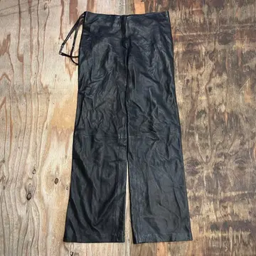 VINTAGE 디자인 가죽 팬츠 블랙 시어링 가죽 노턱