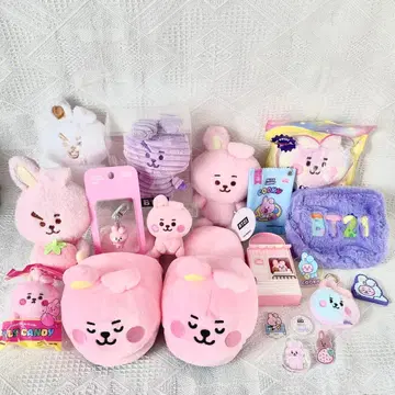 COOKY 쿠키 BT21 봉제 인형 레인보우 슬리퍼 세트