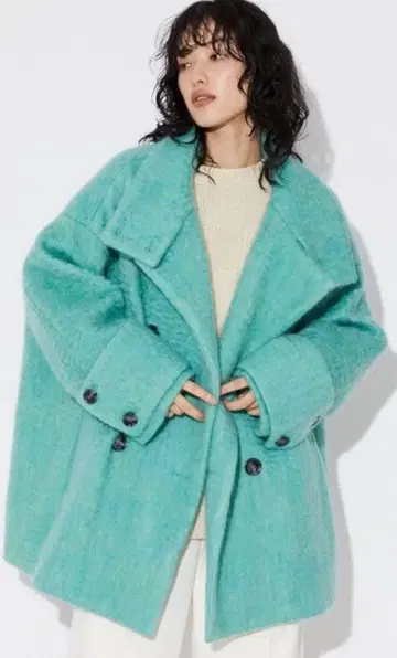 Firsthand 샤기 스탠드 미들 코트 오버 사이즈 미들 코트