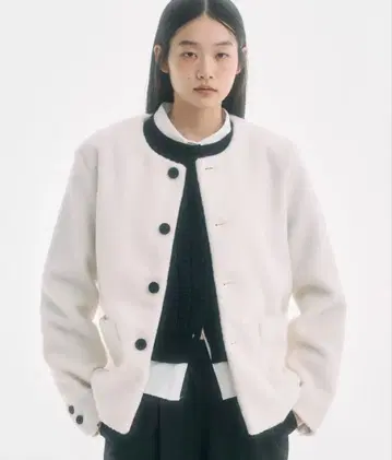 FEKETE 노카라 울 샤기 자켓 아이보리