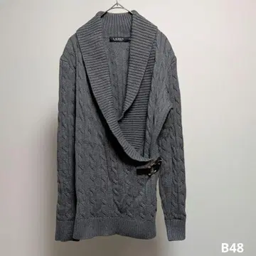 로렌 랄프 로렌 니트 숄카라 벨트 가디건 그레이