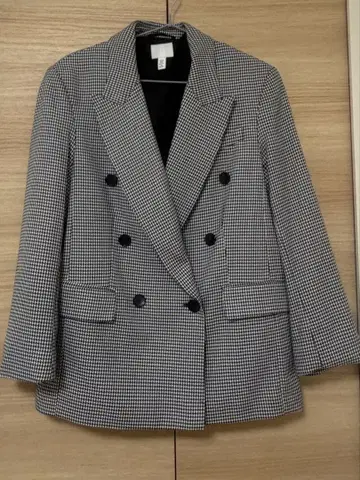 H&M 하운드투스 패턴 더블 브레스트 자켓