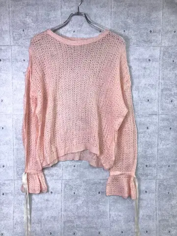 걸리시코어 발레코어 구제 의류 소매 새틴 리본 시스루 니트 상의