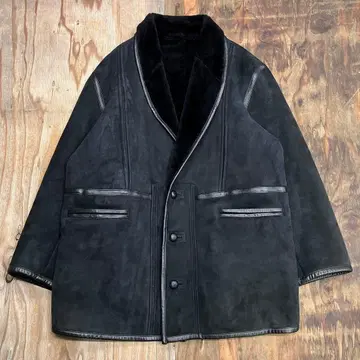 LUCIANO BARBERA 가죽 무스탕 코트 자켓 네이비