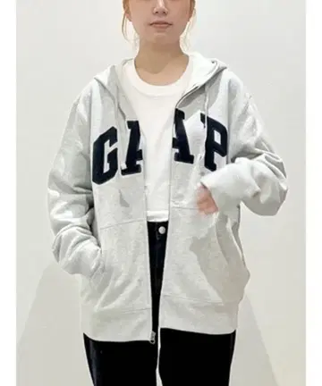 GAP 그레이 로고 집업 후드티