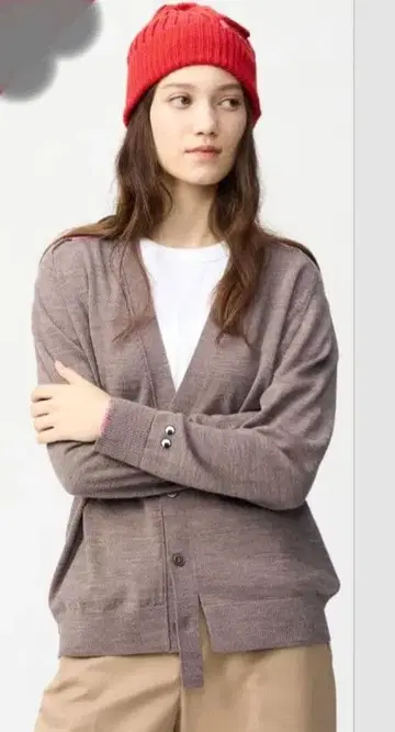 새상품 유니클로 안야 힌드마치 가디건 XL 브라운