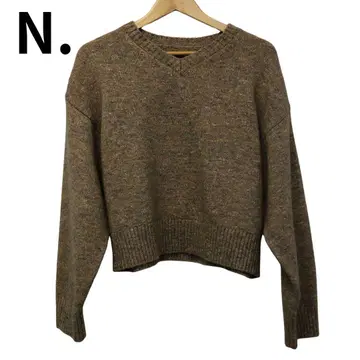 엔도트 브라운 계열 멀티 컬러 니트 V넥 풀오버 크롭 니트 스웨터