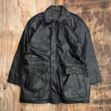 90s 가죽 하프 코트 블랙 노무라 쿤이치 VINTAGE 소가죽
