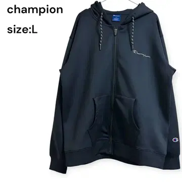 [ Champion ] 풀 집업 후드티 맨투맨 L 블랙 스포츠 자수