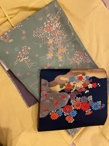 꽃무늬 코몬 기모노 오비 세트
