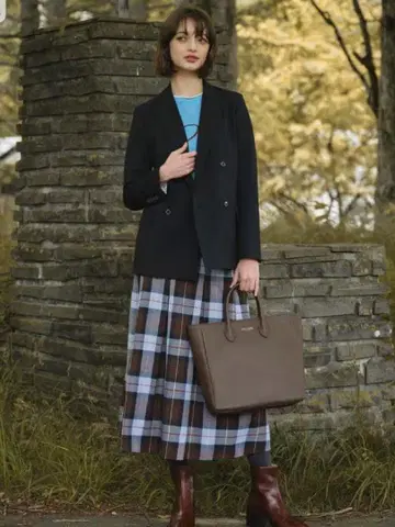 금기 드레스토리아 체크 턱 소프트 플리츠 스커트 40