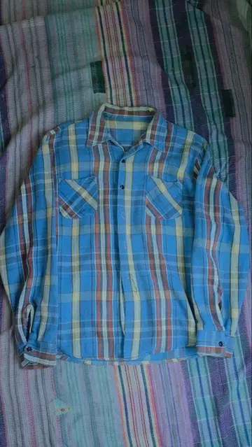 80 90s 빈티지 플란넬 셔츠 체크 발색 양호 페인트 가공