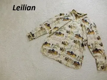 새상품급 Leilian 레리안 올 패턴 골드 버튼 새틴 셔츠 베이지 9