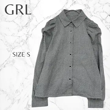 그레일 파워 숄더 퍼프 슬리브 깅엄 체크 긴팔 셔츠 S
