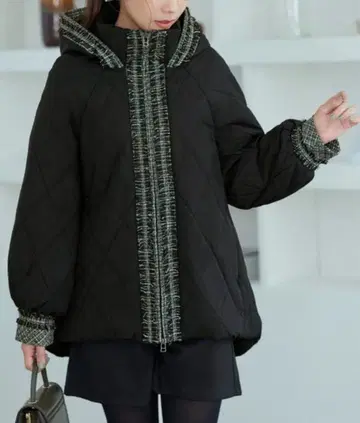 루일 에 부티크 라이트 서모 트위드 콤비 후디 퀼팅 코트