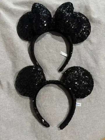 디즈니 머리띠 2세트 블랙 스팽글 미니 미키 페어