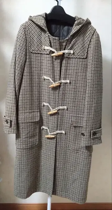 PHENE 피에네 하운드투스 체크 롱 코트 더플 코트 울 코트