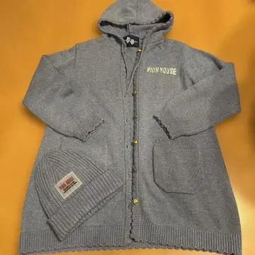 핑크하우스 후드티 니트 가디건, 니트 모자 2개 세트