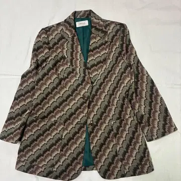 올 패턴 테일러드 자켓 브라운 그린 어깨 패드 여성용