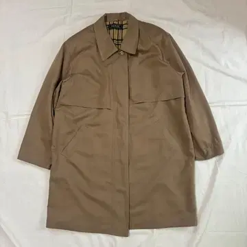 체크 안감 스텐카라 코트 롱 기장 어깨 패드 포함 베이지