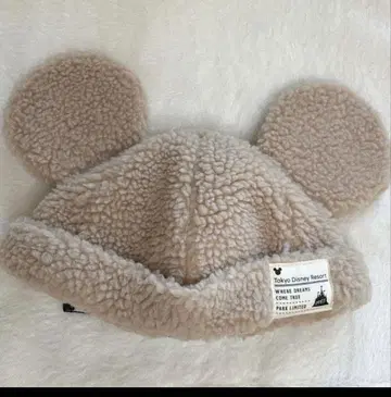 미키 귀 달린 플리스 모자 베이지 보아캡 디즈니