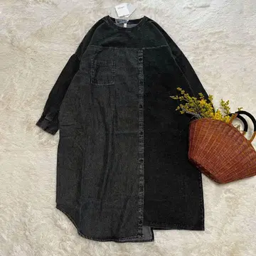 새상품 데님 원피스 케미컬 워시 블랙 프리
