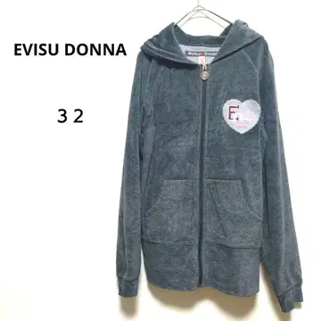 에비수돈나 32 그레이 벨로아풍 후드티 자수 면 혼방