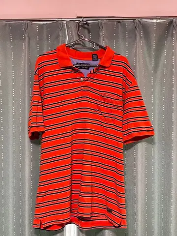 CHAPS 오렌지 스트라이프 반팔 피케 셔츠