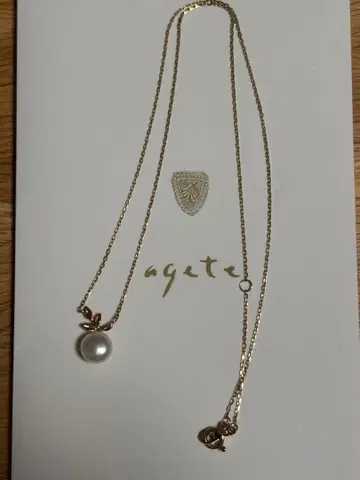 agete 진주 리프 모티브 목걸이 k10 펄