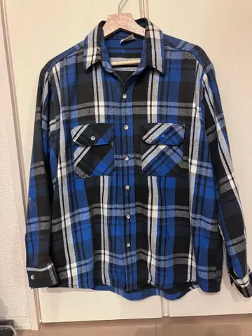 파이브 브라더 플란넬 셔츠 파랑 블랙 체크 L 사이즈