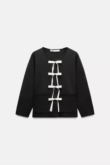 새상품급 ZARA 리본 포함 니트 가디건