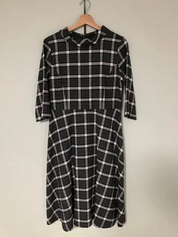 HARMONICA 체크 무늬 7부 소매 A라인 원피스