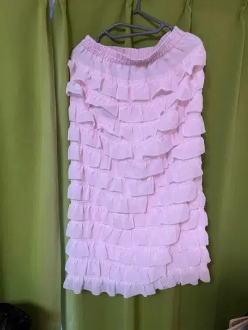 프릴 달린 핑크 롱 스커트 L