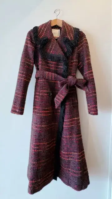 [새상품급] kate spade 롱 코트 프린지 옷깃 울 혼방 벨트 포함