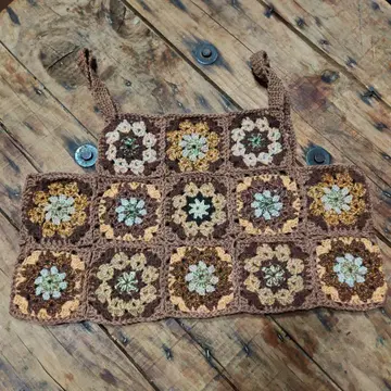 손뜨개 하나뿐인 엘레강트 브라운 꽃 모티브 그래니 스퀘어 뷔스티에