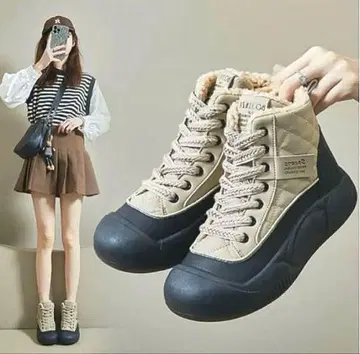 속기모 퀼팅 보아 부츠 겨울 통굽 방한 경량 겨울 신발 24.0