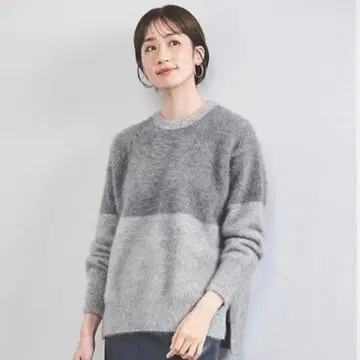 새상품급 UNITED ARROWS 폭스 캐시미어 크루넥 니트 그레이