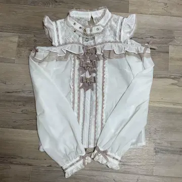 리즈리사 3개 리본 프론트 초커 블라우스 긴팔 핑크