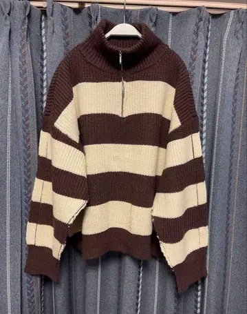 빈티지 하이넥 구제 의류 스웨터 크리스마스풍 스탠드 카라 스트라이프 니트