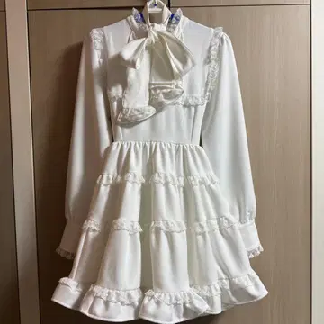 유메텐보 화이트 원피스 프릴 긴팔