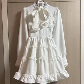 유메텐보 화이트 원피스 프릴 긴팔 디어마이러브 L