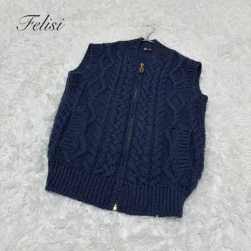 [페리지] 집업 울 니트 베스트 케이블 짜임 겉옷 네이비