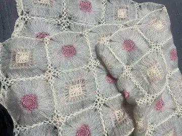 기모노 플라워 모티브 털실 숄