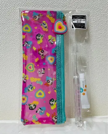 미사용 새상품 PLAZA 한정판 파워퍼프걸스 칫솔 파우치 칫솔 세트