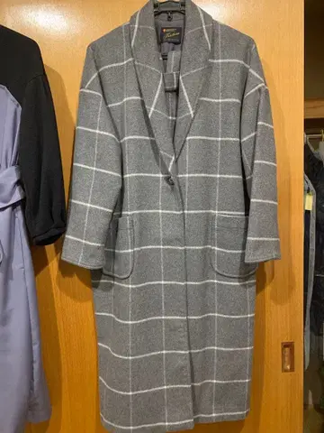 Kastane 체크 무늬 롱 코트 그레이