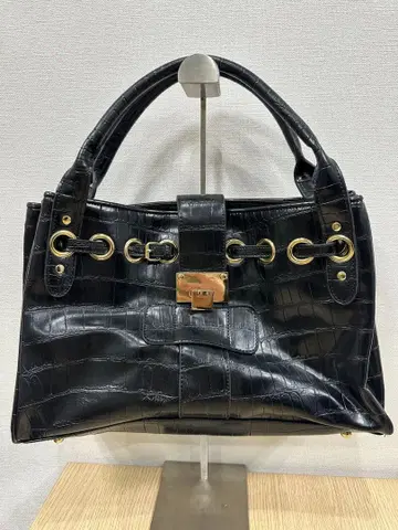 블랙 크로커다일풍 핸드백 골드 금장 장식
