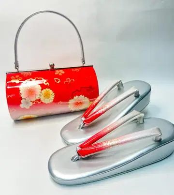 새상품 후리소데용 조리 백 세트 벚꽃 패턴 빨간색