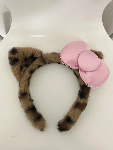 레오파드 무늬 머리띠 키티 핑크 리본