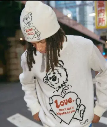 huf 니트 모자 곰 화이트칼라