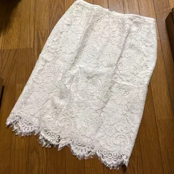 에스트네이션 화이트 전체 레이스 타이트 스커트 38